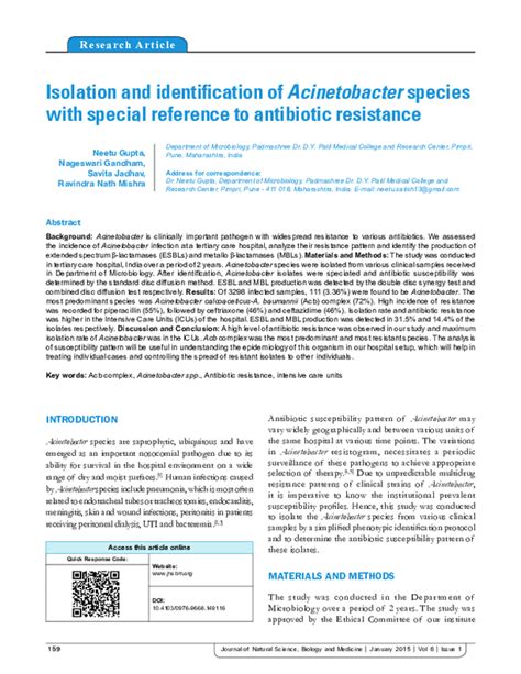 Isolation and identification of Acinetobacter species with special refere.